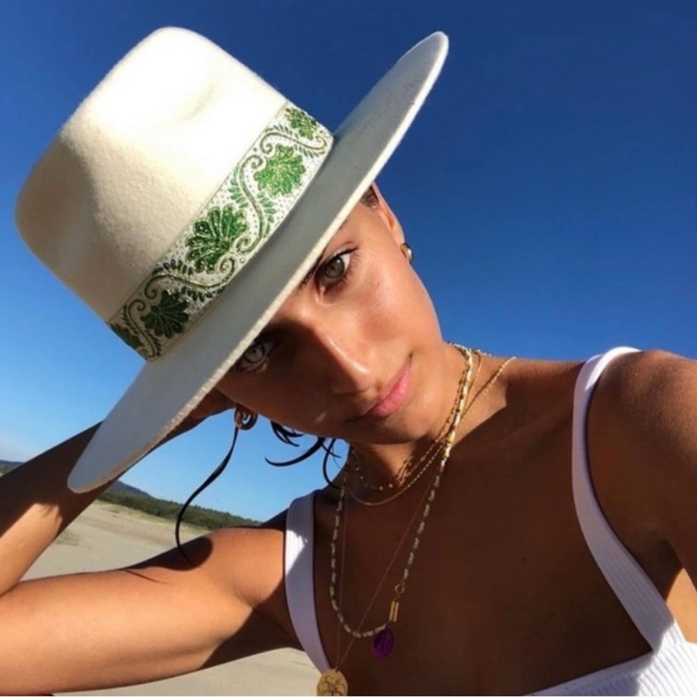 Lack Of Color Cream Hat with Green Band